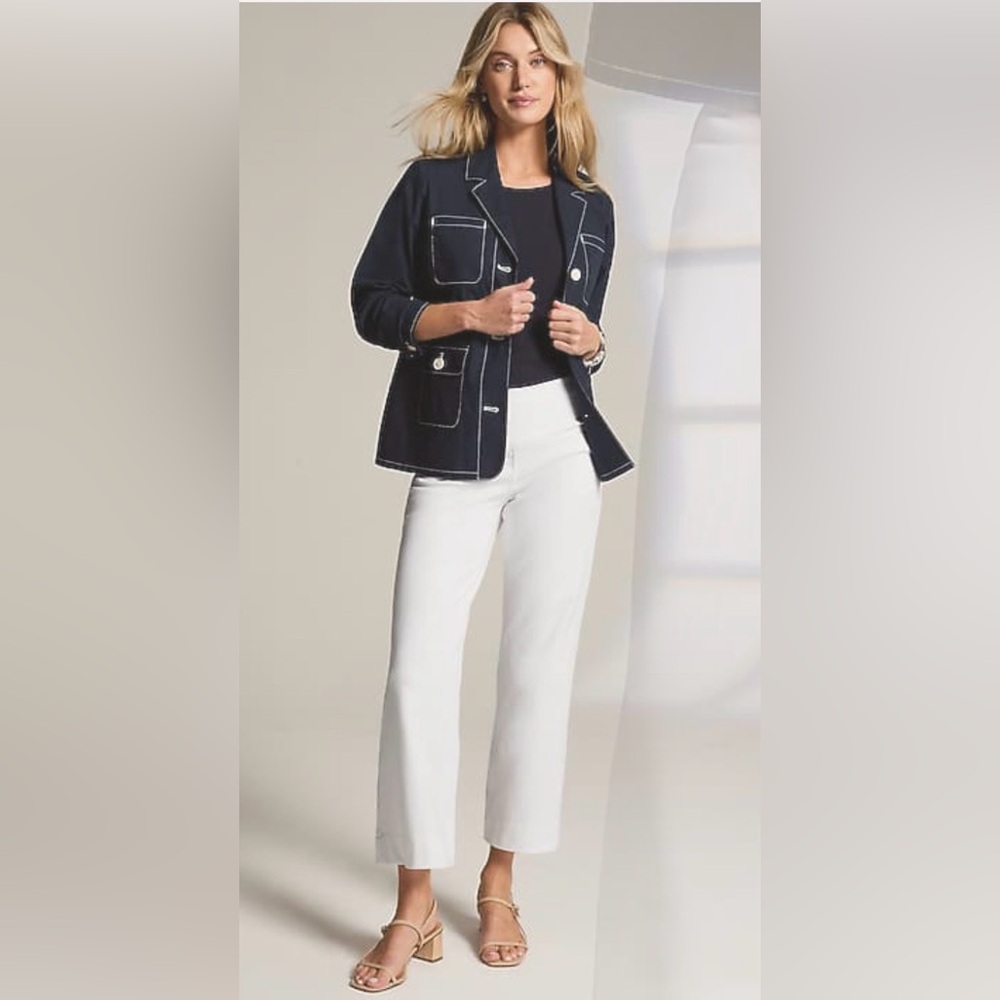 J.Jill Wearever Smooth-Fit Cropped Wide-Leg Knit Jeans. Petite M. Bright White.
